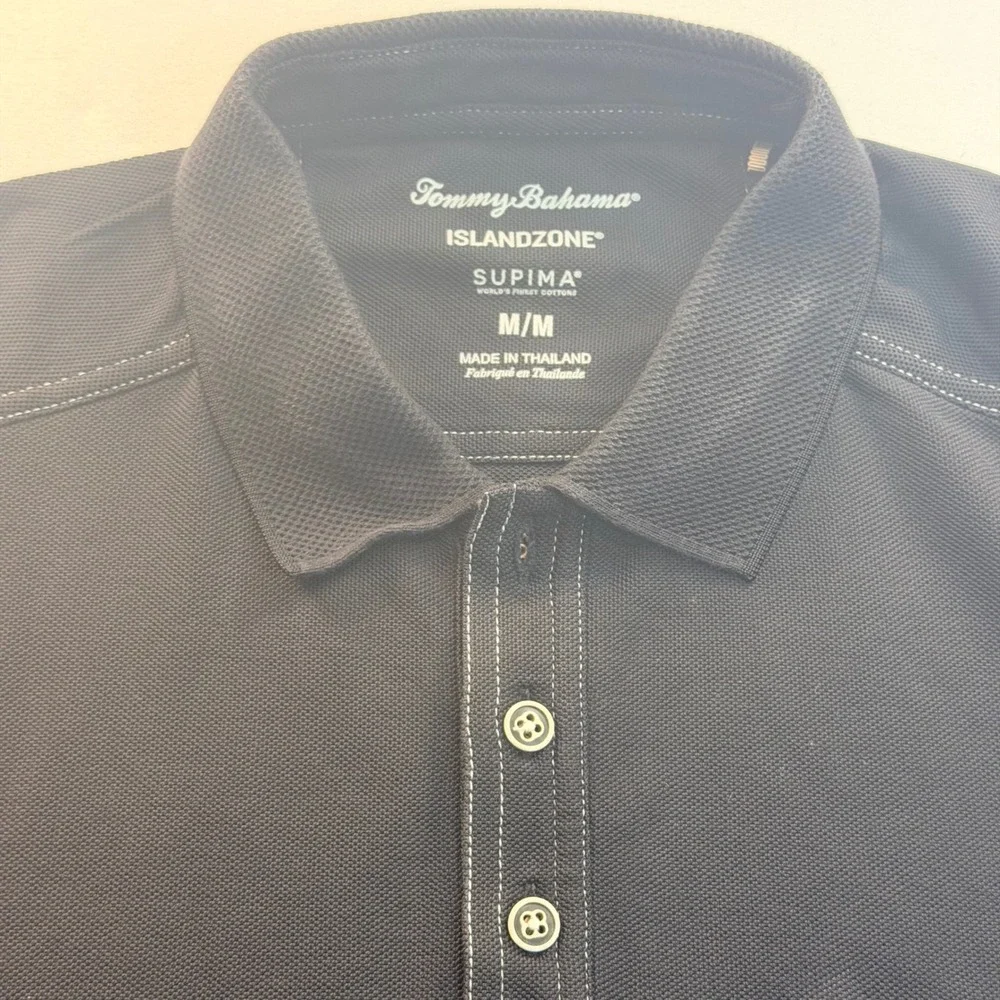 Tommy Bahama IslandZone Supima Polo Charcoal Blue Mens Medium Stretch Golf